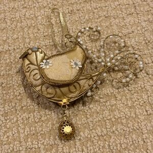 Antique Elegant Gold and Pearl Bird Ornament